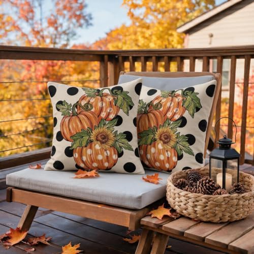 Fall Pillow Covers 24x24 Set of 2, Thanksgiving Orange Pumpkin Sunflower Polka Dot Decorative Throw Pillow Cases Autumn Harvest Outdoor Seasonal Farmhouse Decor for Sofa Couch Bed - Image 6
