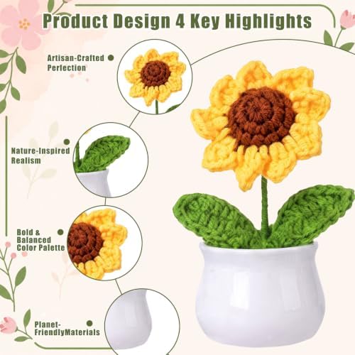 Suncalla 20 Pcs Crochet Flowers Bulk Crochet Floral Bouquet Thank You Gifts - Image 5