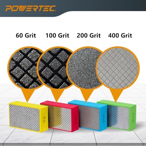 POWERTEC Diamond Hand Polishing Pads 100 Grits 2Pack, Diamond Sanding Block for Polishing and Grinding Porcelain, Ceramic Tile, Glass, Granite, Stone, Wood & Metal (71905-P2) - Image 7