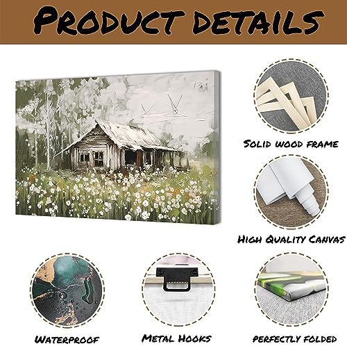 QIXIANG Farmhouse Old Barn Canvas Wall Art Vintage Rustic White Flower Landscape Pictures Prints for Living Room Bedroom Wall Decor (20.00" x 30.00", painting) - Image 6