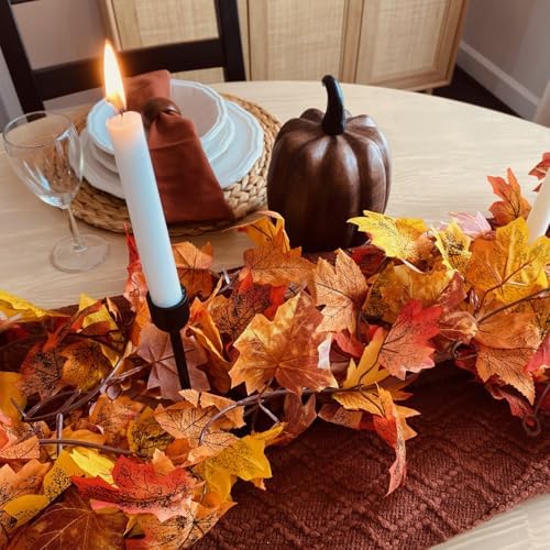 CQURE 10 Pack Fall Leaf Garland, Hanging Vines Garland Artificial Fall Maple LeavesThanksgiving Decor for Home Wedding Fireplace Party - Image 5