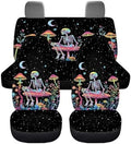Skull Colorful Mushroom Car Seat Covers 4Pcs Front & Rear Breathable Seat Covers Universal Fits for Truck, Sedan, SUV Auto Interior Protector Car Accessories Halloween Decor
