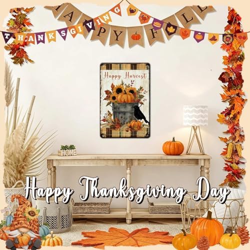 Fall Sign Thanksgiving Day Vintage Tin Sign Happy Harvest 8x12Inch - Image 5