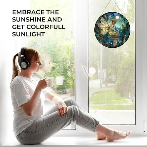 Fairy Mushroom Stained Glass Window Hanging Sun Catcher Halloween Haning Ornament Decoration Christmas Birthday Gifts for Lover and Friends - Image 4