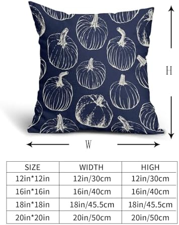 Navy Blue Fall Pumpkin Pillow Covers 16x16 Set of 2 Autumn Themed Thanksgiving Cream Print Decorative Throw Pillows Outdoor PillowCase Farmhouse Linen Cushion Case Decor for Home Sofa Couch Bed - Image 5