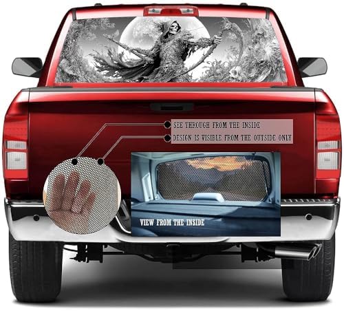 Fantasy Skeleton Rear Window Decal Wrap Graphic, Full Moon Gothic Reaper Vinyl Window Film Truck Back Window Decals,Pickup Trucks Back Window Stickers 66 x 22 inch