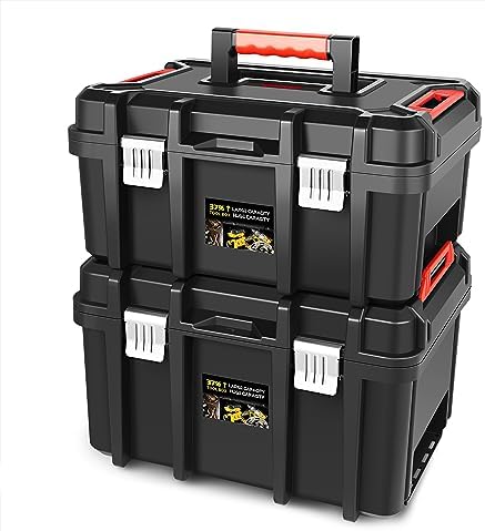 ‎DNA MOTORING 2pcs Tool Boxes Set - Lockable Organizer Storage Portable Toolbox with Removable Tray for Workshop Garage & Household, Large Capacity, TOOLS-00310 by DNAMOTORING