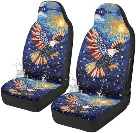 Bulopur Eagle American Flag Front Seat Car Covers Set of 2 Anti-Scratch Waterproof Auto Bucket Covers with Side Airbag Vehicle Cushion Cover Universal for Most Cars SUV Truck
