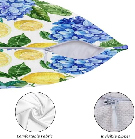 KiuLoam Summer Lemon Hydrangea Pillow Covers 24x24 Set of 2 Blue Yellow Floral Decorative Throw Pillow Covers Outdoor Farmhouse Cushion Cases for Sofa Couch Bed Living Room Decor - Image 5