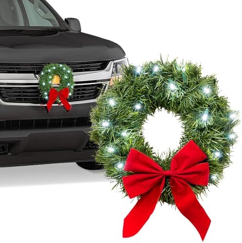 TACTIK Christmas Car Decoration - Car Christmas Wreath - 2025 Light-Up Christmas Wreath for Vehicle Grill - Fits Jeeps Trucks SUVs RVs Golf Carts and More - 12-Volt Plug-in Wreath Lighting - Image 2