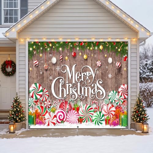 Teenyyou Christmas Garage Door Cover 7 x 8 ft Peppermint Candy - Image 6