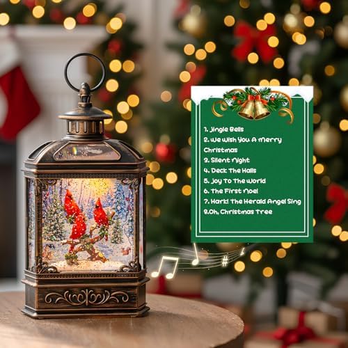 Christmas Snow Globe Water Glittering Cardinal with Music, USB Lined/Battery Operated Lighted Lantern for Christmas Festival Decoration Gifts - Image 3