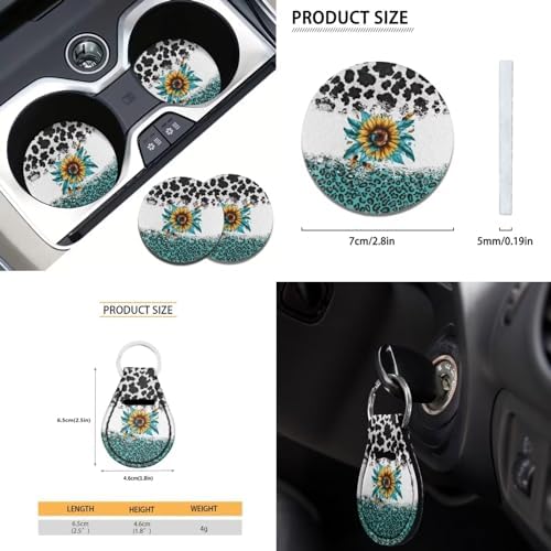 Leopard Auto Seat Covers Full Set 12pcs Leopard Car Accessory Universal Fit Car Seatbelt Pads Steering Wheel Cover Armrest Keychain Coaster,Green White Cheetah Sunflower Car Interior Sets