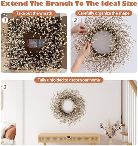 24 Inch Fall Wreath for Front Door Full Artificial Wreath - Image 3