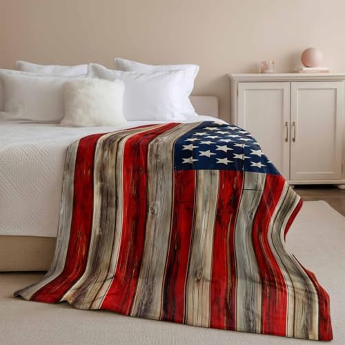 DecorLovee American Flag Blanket 60"x80", Reversible Red Striped Blue Star Throw Blanket for Couch/Bed/Camping, Vintage Wooden Lightweight Soft Throw Blankets for Men, Warm Fuzzy Blankets for Winter - Image 4
