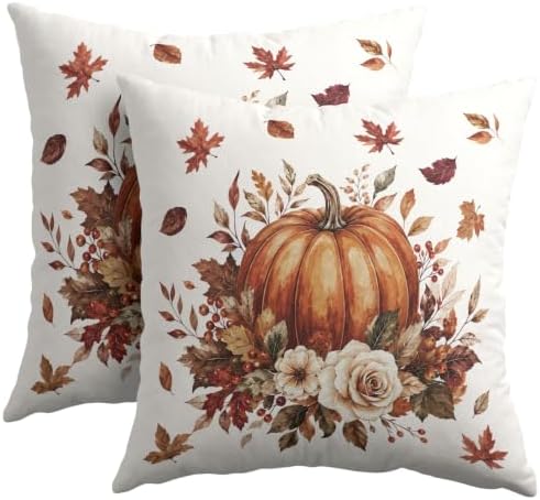Fall Pumpkin Pillow Covers 24x24 Set of 2 Burnt Orange Maple Leaves Floral Outdoor Throw Pillows Covers Thanksgiving Rustic Decorative Farmhouse Cushion Case for Living Room Couch Sofa by Unknown