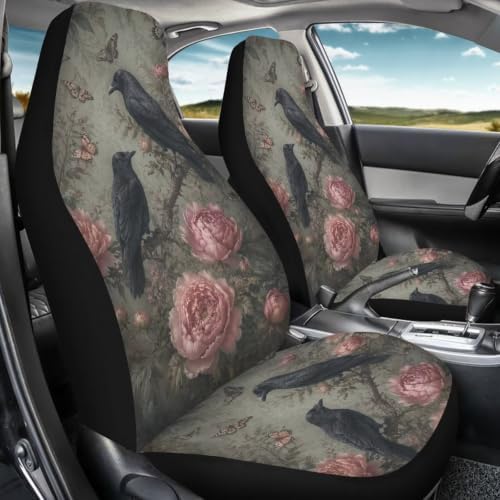 Talayituse Vintage Raven Butterfly Print Car Seat Cover for Front Seats, Stretchy Soft Vehicles Seat Cover Universal Fit High Back Car Interior Accessories for SUV Van Sedan