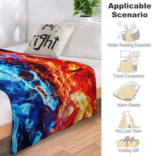 Socira Fire Skull Ice Blanket Throw Blanket Fire Skull Ice Gifts for Women Men Soft Sofa Throws for Travel Camping Bed Home Decor Car Birthday Gift 50"*60"（130 * 150cm） - Image 7