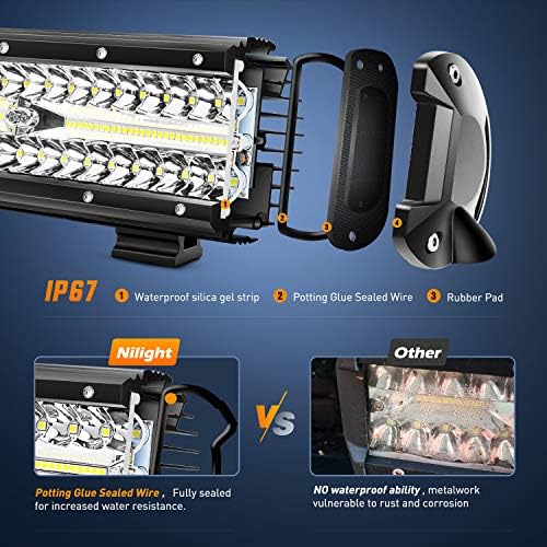 Nilight Led Light Bar 12Inch 300W Triple Row Flood Spot Combo 30000LM Bar Driving Boat Lighting Led Off Road Lights for Trucks,2 Years Warranty (Pack of 12)