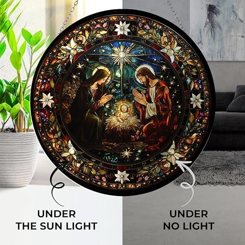 Serene Nativity Mary, Joseph Suncatcher Stained Glass Window Hangings Sun Catchers Colorful Ornament Gifts for Women Mom Wife Halloween Christmas Housewarming - Image 4