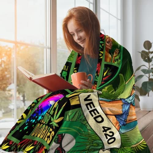 Socira Weed Decor Flannel Throw Blanket, Marijuana Gifts - Super Soft, Thin, Noon Break Blanket for Office, Home, Car, 40''X50'' - Image 3