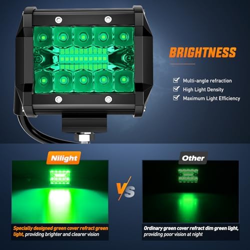 Nilight 2 PCS 4 Inch 60 W LED Light Pods Green Spot Flood Combo Beam