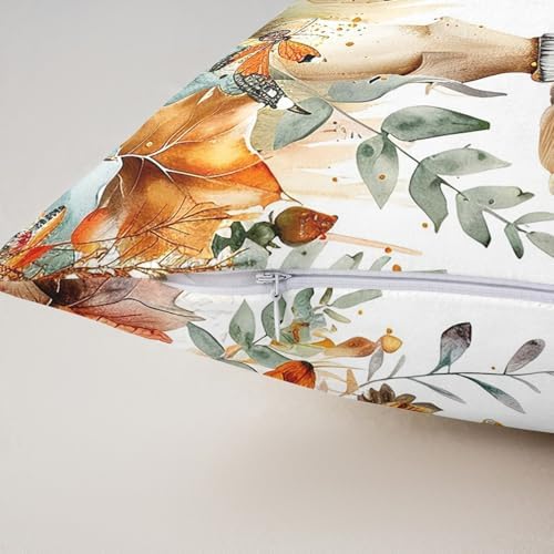 Rustic Autumn Pillow Covers Reversible Print Pack of 2,Nature Mushroom Pumpkin Botanical Plants Decorative Cushion Covers,Fall Maple Leaves Watercolor Flowers Couch Pillow Covers,24"x 24" - Image 5