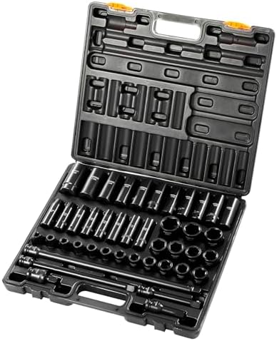 VEVOR Impact Socket Set, 1/2 Inches 43 Piece Impact Sockets, 1/2 Inches Drive Socket Set, High-torque Standard Socket Assortmen with 4 Extension Bars, 6-Point Sockets Metric 9-30mm (Standard/Deep) by VEVOR