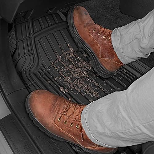 CAT® ToughRide™ Heavy-Duty 4 Piece Black Floor Mats for Cars - Trim to Fit All-Weather Rubber Car Mats Full Set - Truck Mats & Cars Floor Mats - Interior Accessories for SUVs & Car Rug Protection