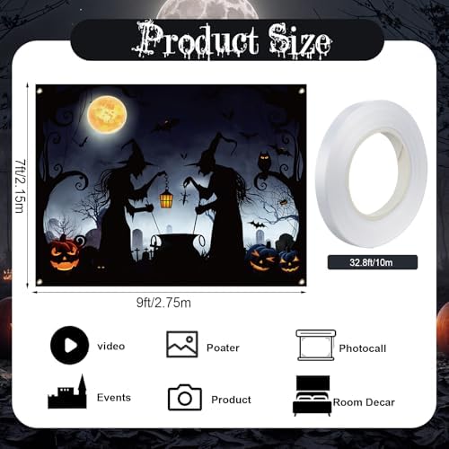 Preboun Halloween Garage Door Cover Banner Decor Witch Silhouette 7 x 9 ft - Image 2