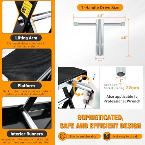 Nilight Motorcycle Lift 1100 LBS ATV Scissor Lift Jacks with Dolly Wheels Crank Handle 5.1"-15.7" Hoist Stand Heavy Duty Steel Lifter Jack for Motorcycles Dirt Bike Garage Storage Repair Tool, Black - Image 5