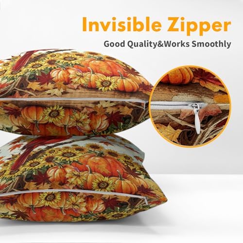 Fall Red Cardinal Bird Pillow Covers 24x24 Set of 2 Sunflower Thanksgiving - Image 6
