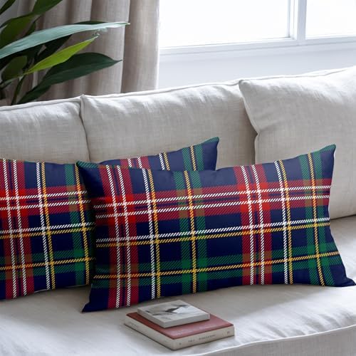 Christmas Tartan Lumbar Pillow Covers 12x20 Set of 2 Navy Blue Green Red Plaid Print Decorative Outdoor Xmas Throw Pillow Cases Winter Holiday Decoration Farmhouse Sofa Couch Cushion Cover Bed Decor - Image 7