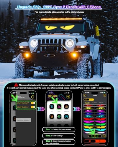 Super RGB LED Devil Eye Lights for Windshield 23"x5" [Advanced Chip, 100% Synced Dual Screen] Dynamic Flexible Programmable Custom LED Eyes Display for Car Truck Front Window with Remote & APP Control