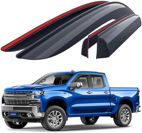 Goodyear Shatterproof Window Deflectors for Chevrolet Silverado 1500/2500/3500 2019-2026 Double Cab, Tape-on Rain Guards, Window Visors, Vent Deflector Visor, Car Accessories, 4 pcs. - GY003220LPf2