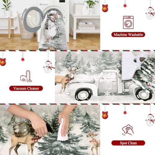 U'Artlines Christmas Kitchen Rugs and Mats Set of 3,Xmas Tree Snowman Deer - Image 6
