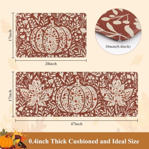 U'Artlines Fall Kitchen Mat Anti Fatigue Mats for Floor Pumpkin and Leaves - Image 2