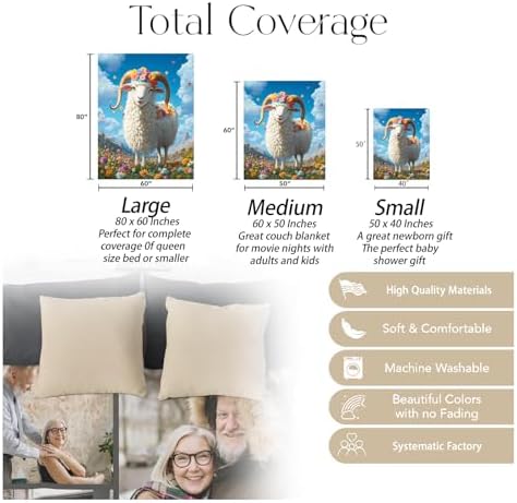 Pretty Sheep Blanket, Soft Cozy Warm Throw Blanket for Adults Kids Women, Comfy Lightweight Fuzzy Flannel Blankets for Couch, Travel, Car, Home Decor 50×40 Inch - Image 3