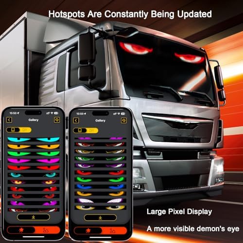 Super RGB Large LED Devil Eye Lights for Windshield 69"x7.5" [Advanced Chip, 100% Synced Dual Screen] Programmable Custom Big LED Cat Eyes Display for Truck/Golf Cart Window with Remote & APP Control