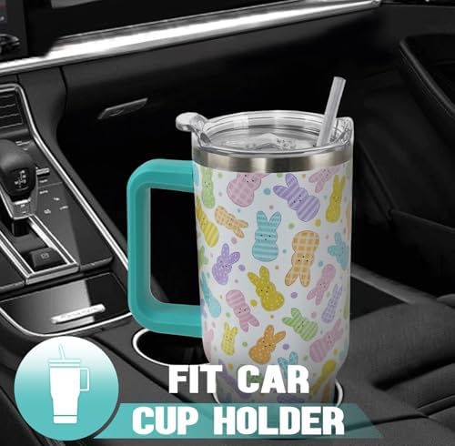 Easter Tumbler 40 oz Colorful Bunny Peeps Coffee Travel Mug Stainless Steel Rabbit Insulated Cup with Handle and Straw Spring Happy Easter Decor Gifts for Women - Image 7