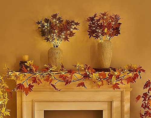 Hairui Lighted Maple Leaf Garland with Timer 6FT 24 Warm White LED, Fall Garland with Lights Battery Operated for Thanksgiving Harvest Christmas Wedding Decoration Indoor Outdoor - Image 3