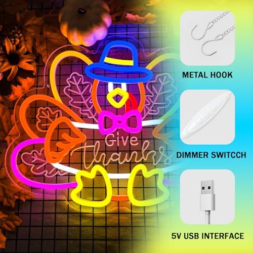 Turkey Neon Sign Thanksgiving Neon Sign Dimmable Thanksgiving Neon Light for Wall Decor Turkey Neon Light for Home Party Holiday Gift - Image 4