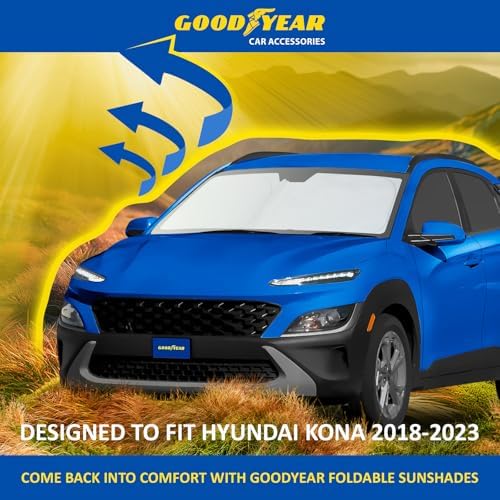 Goodyear Foldable Windshield Sunshade for Hyundai Kona 2018-2023, Car Accessories, Sunshade Cover, Sun Shade Car Windshield, Window Sun Blocker - GY008346