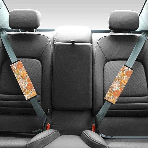 12 Piece Hippie Car Accessories Set Retro 70S Flower Auto Seat Covers Full Set 15Inch Steering Wheel Cover Seat Belt Cover Center Console Armrest Pad Keyring Cup Holder Pad for Vehicels