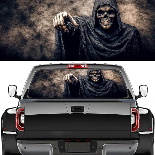 Smiling Skeleton Pickup Truck Decals Rear Window, Vintage Reaper Gothic Automotive Decals and Graphics Rear Window Decals for Trucks, Car Window Decal Sticker 66 x 22 inch