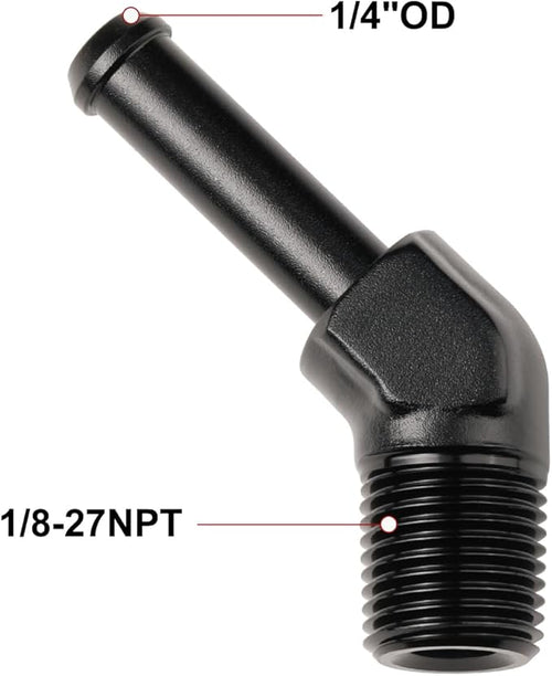 1/8 NPT Male to 1/4" Hose Barb Fitting Adapter 45 Degree Elbow Aluminum Black - Image 2