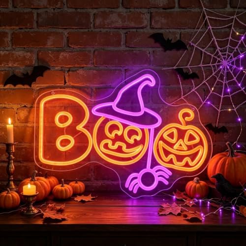 Pumpkin Witch Boo Neon Sign, Happy Halloween LED Light, 16.7"x12" - Image 4