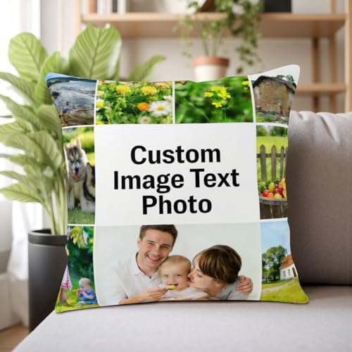 Personalized Cotton Linen Pillow Covers 20x20 Inches Set of 2 Custom Pillowcase with Picture Design Your Own Photo Text Cushion Cover with Hidden Zipper for Home Couch Sofa Livingroom - Image 7