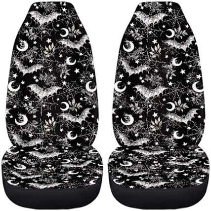 Halloween Bat Car Seat Covers Sets of 2 Vehicle Front Seat Cushions Crescent Automobile Seat Protector Car Seat Pad Mat Auto Interior Protection for Women Men,Easy to Install