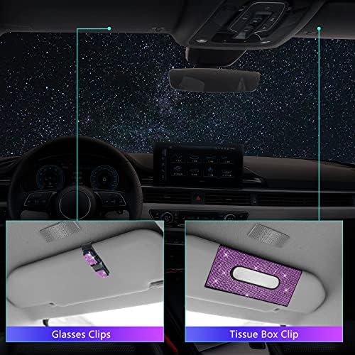 25PCS Bling Car Car Accessories Set,15 Inch Steering Wheel Cover,Shiny License Plate Frame,Center Console Cover and Rearview Mirror Set and Other Car Accessories(Purple) - Image 6